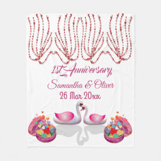 Couverture Polaire 1er Anniversaire 2 Cygnes Aimer Balayage Coeurs Ai