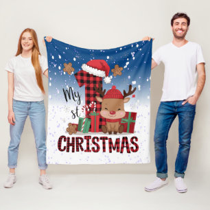 Couverture Polaire 1er Noël Santa Hat White Neige Bébé Reindeer