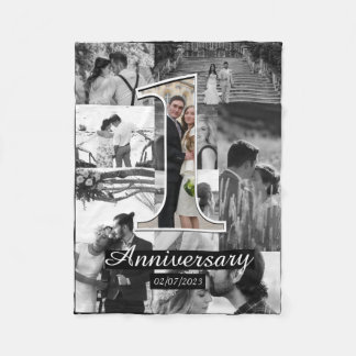 Couverture Polaire 1ère année mariage anniversaire photo collage