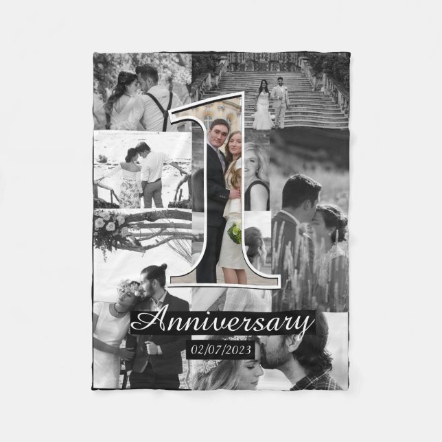 Couverture Polaire 1ère année mariage anniversaire photo collage (Devant)