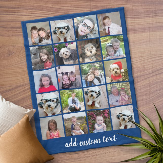 Couverture Polaire 20 Photo Collage - Grille avec texte de script - b (Personalized Fleece Blanket)