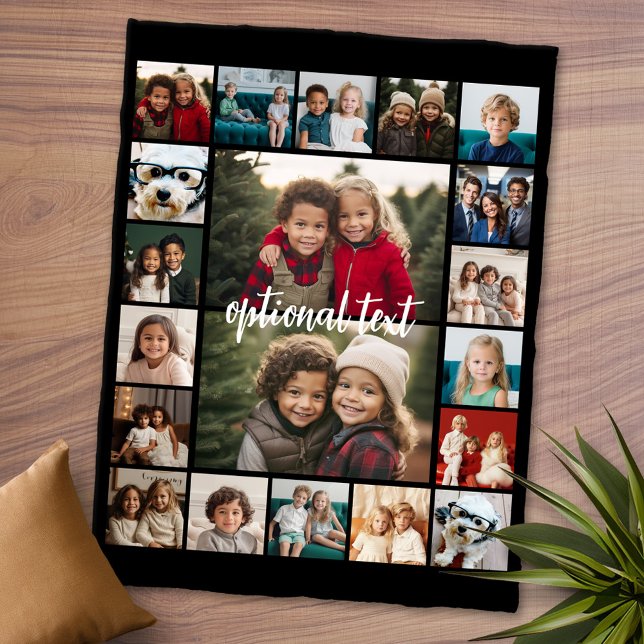 Couverture Polaire 20 Photo Collage Texte facultatif — arrière - plan (Personalized Fleece Blanket - Add Photos and Text or Customize completely in advanced design area)