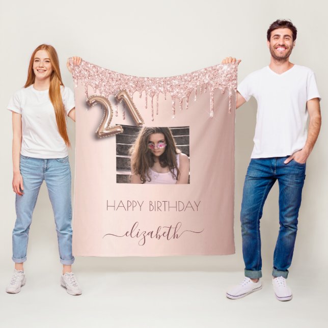 Couverture Polaire 21e anniversaire rose or parties scintillant blush (En situation)