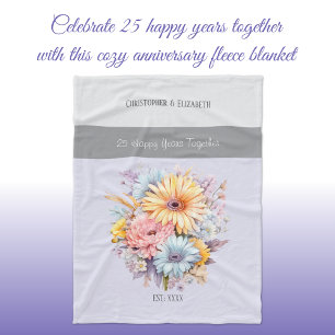 Couverture Polaire 25 ans argent anniversaire fleurs pourpre