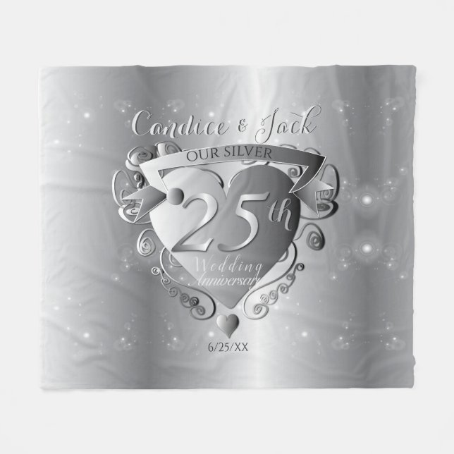 Couverture Polaire 25e anniversaire du Mariage Emblème du coeur argen (Devant (Horizontal))