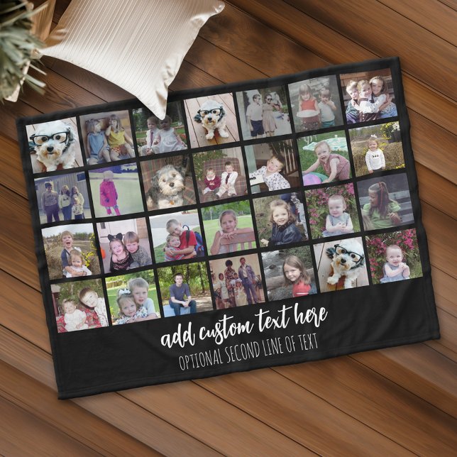 Couverture Polaire 28 Grille de collage photo - 2 Zones de texte - no (Personalized fleece blanket with 28 photos and custom text)