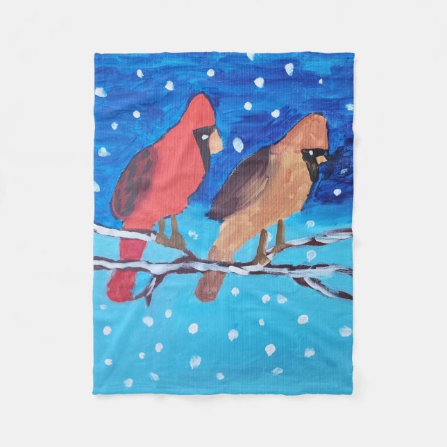 Couverture Polaire 2 Cardinaux sur une branche d'arbre d'hiver (Devant)