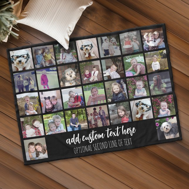 Couverture Polaire 30 Grille de collage photo - 2 Zones de texte - no (Personalized fleece blanket with 30 photos and custom text)
