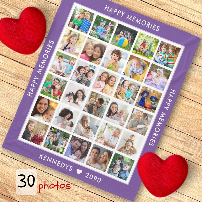Couverture Polaire 30 Photo Collage Nom de famille Souvenirs Violet (30 Photo Collage Family Name Memories Purple Fleece Blanket
)