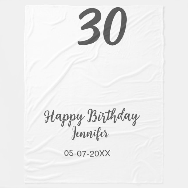 Couverture Polaire 30e anniversaire ajouter nom date année noir modèl (Devant)