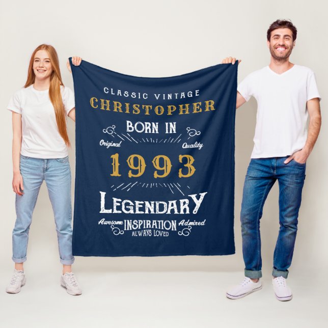 Couverture Polaire 30th Birthday 1993 Ajouter Nom Légende Retro Blue  (En situation)