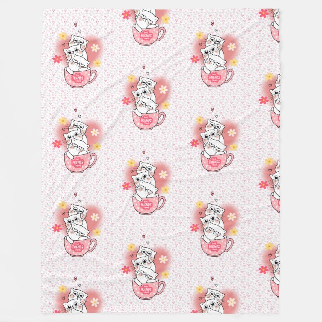 Couverture Polaire 3 chats à fleurs et une tasse (Devant)