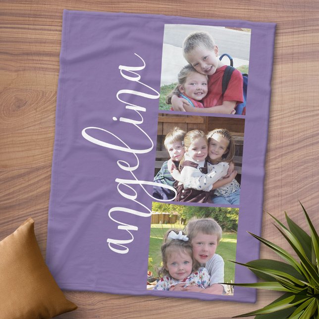 Couverture Polaire 3 Collage photo PEUT MODIFIER LA COULEUR arrière - (Personalized Fleece Blanket - Add Photos and Text or Customize completely in advanced design area)