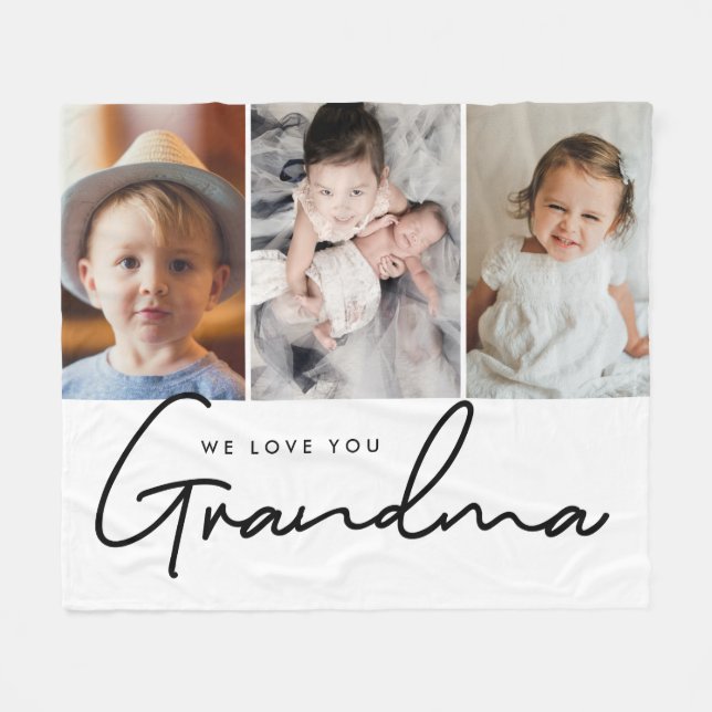 Couverture Polaire 3 photos Nous t'aimons Grandma Script Personnalisé (Devant (Horizontal))