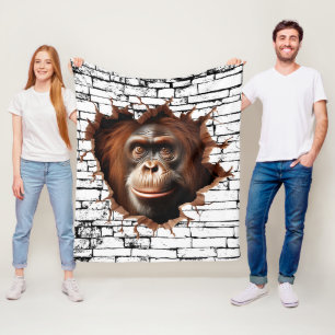 Couverture Polaire 3D Orangutan Wall Break Art - Safari réaliste