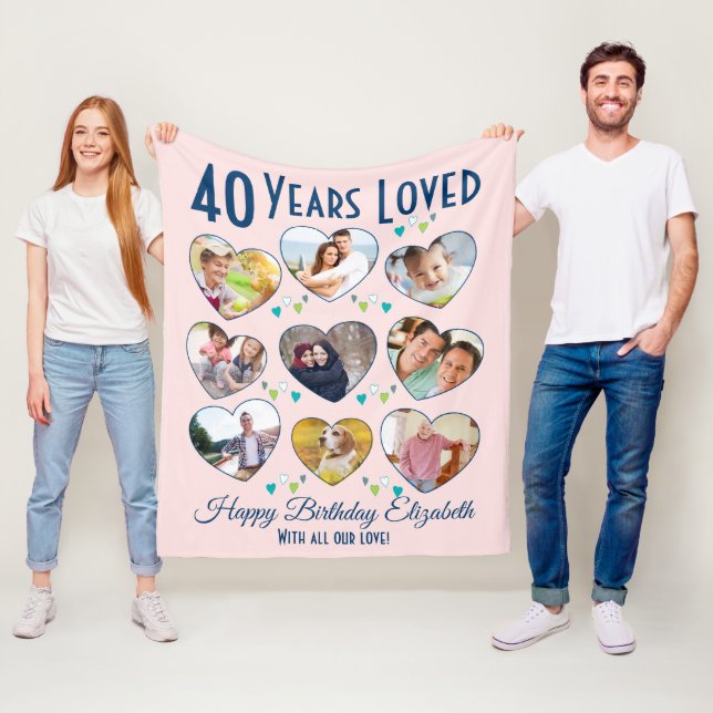 Couverture Polaire 40e anniversaire Personnalisé Coeur Photo Fleece B (En situation)