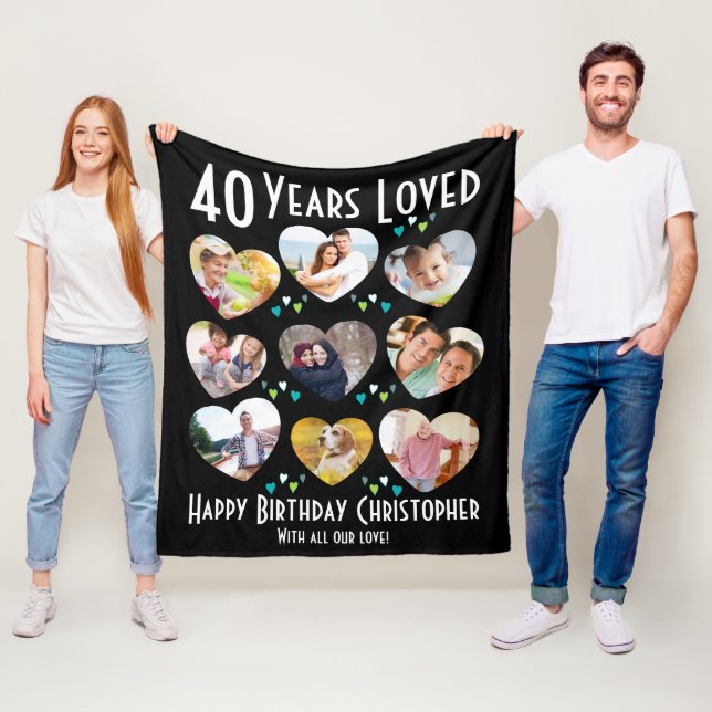 Couverture Polaire 40e anniversaire personnalisé photo du coeur (En situation)