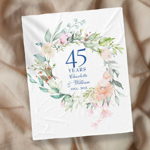 Couverture Polaire 45e 65e Anniversaire de Mariage Aquarelle Floral