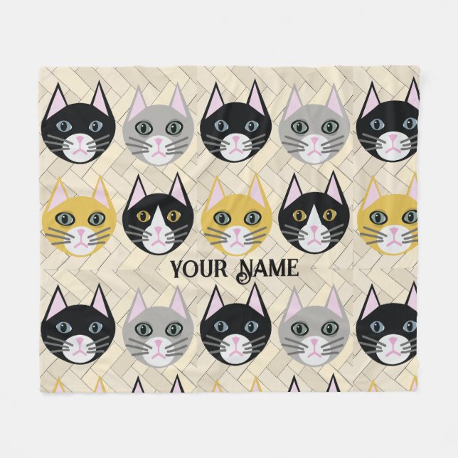 Couverture Polaire 4 Chats, Herringbone Beige (Devant (Horizontal))