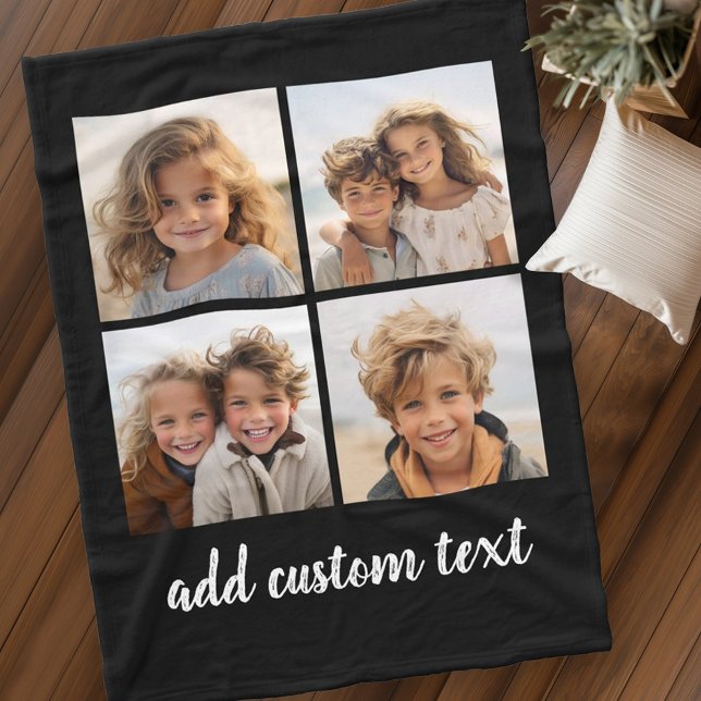 Couverture Polaire 4 Collage de photos - vous pouvez changer la coule (Ad 4 photos and some fun text to this personalized fleece blanket)
