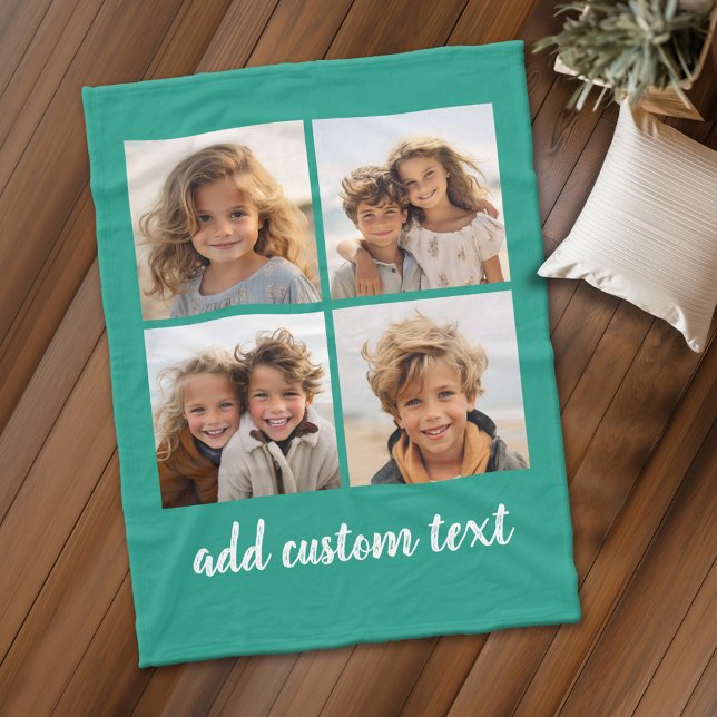 Couverture Polaire 4 Collage de photos - vous pouvez changer la coule (Personalized fleece blanket with 4 photos and custom text)