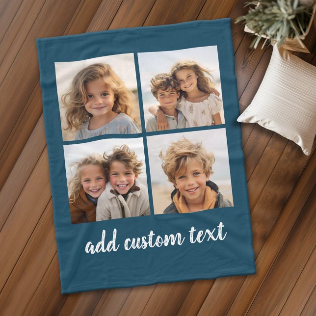 Couverture Polaire 4 Collage de photos - vous pouvez changer la coule (Personalized fleece blanket with 4 photos and custom text)