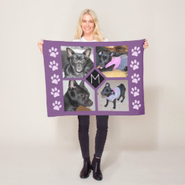 Couverture Polaire 4 Collage photo | Pawprints violets initiaux de ch