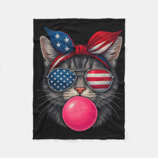 Couverture Polaire 4 juillet Chat Bubblegum Patriotique Chat Sungles 