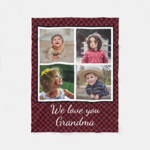 Couverture Polaire 4 Photo Collage Red Buffalo Plaid Grandma