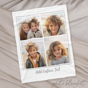 Couverture Polaire 4 Photo Collage Texte de Script Tendance - Gris Bl