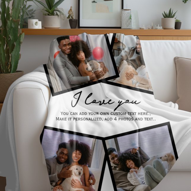 Couverture Polaire 4 Photo personnalisée et Modèle de texte (4 Photo Personalized and Text Template Fleece Blanket by Ricaso. Available in other colors
)