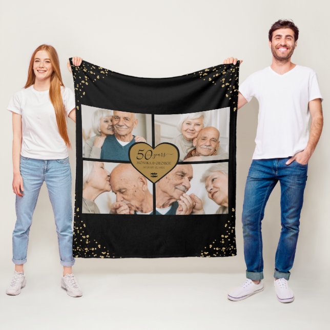 Couverture Polaire 50e anniversaire de Mariage Photo Gold Parties sci (En situation)