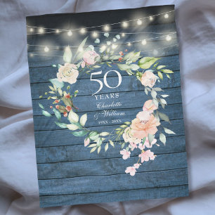 Couverture Polaire 50e Anniversaire de Mariage Rustique Bleu Bois Flo