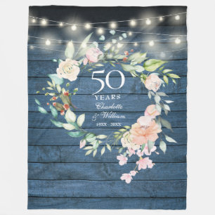 Couverture Polaire 50e anniversaire du Mariage Bois bleu rustique Flo
