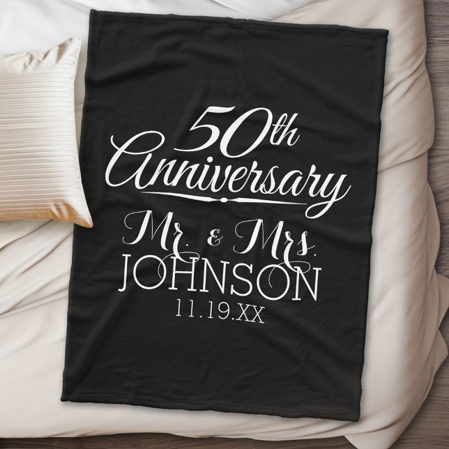 Couverture Polaire 50e anniversaire du Mariage Noir - M. & Mme Favors (Personalized wedding anniversary fleece blanket)