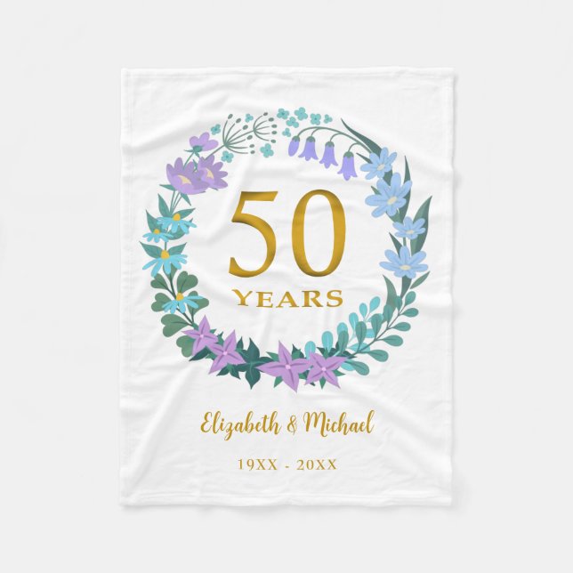 Couverture Polaire 50e anniversaire Golden Floral Bluebells Wreath (Devant)