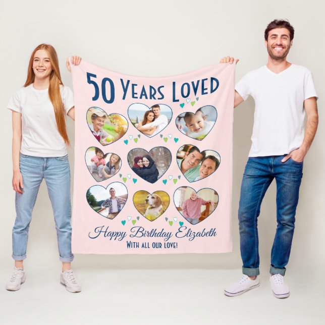 Couverture Polaire 50e anniversaire Heart Photo Collage (En situation)
