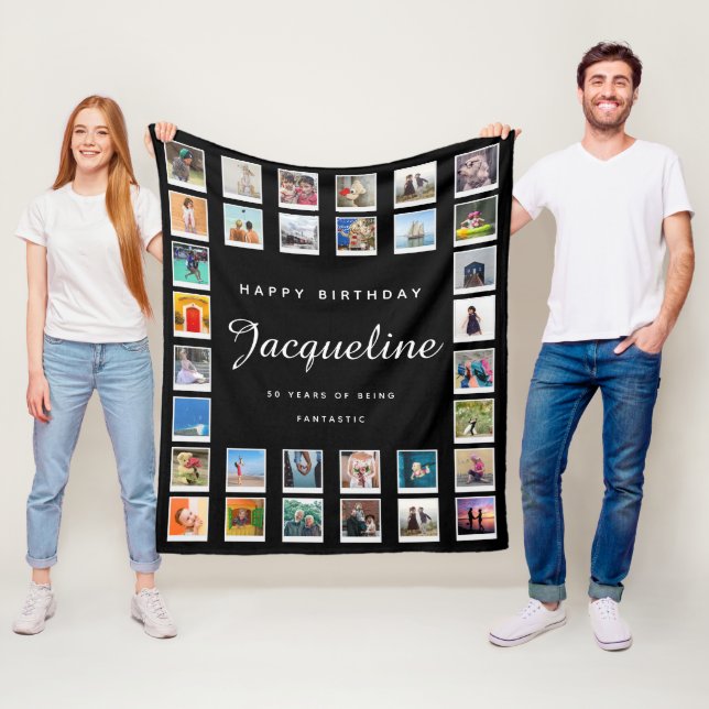 Couverture Polaire 50e anniversaire Modern Chic Photo Collage noir (En situation)