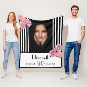 Couverture Polaire 50e anniversaire noir rayures blanches florales ph