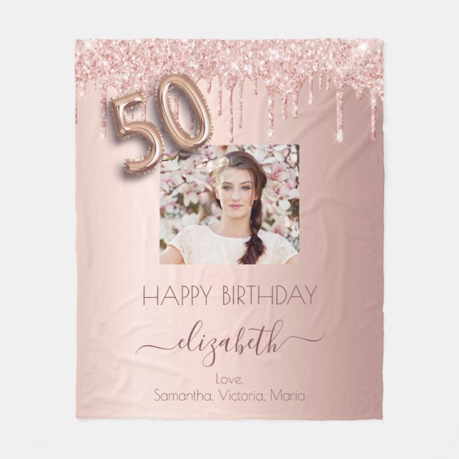 Couverture Polaire 50e anniversaire photo rose or parties scintillant (Devant)