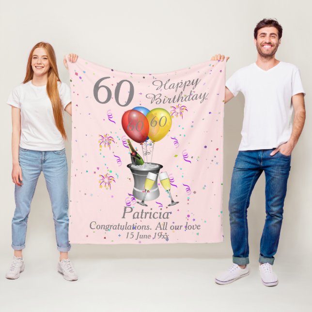 Couverture Polaire 60e Anniversaire Blanche-Toison rose Champagne (En situation)