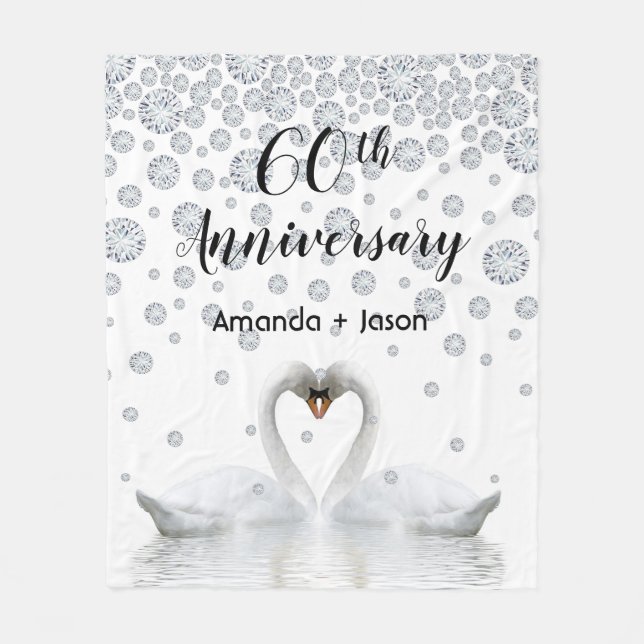 Couverture Polaire 60e anniversaire de diamant cygnes blancs en amour (Devant)