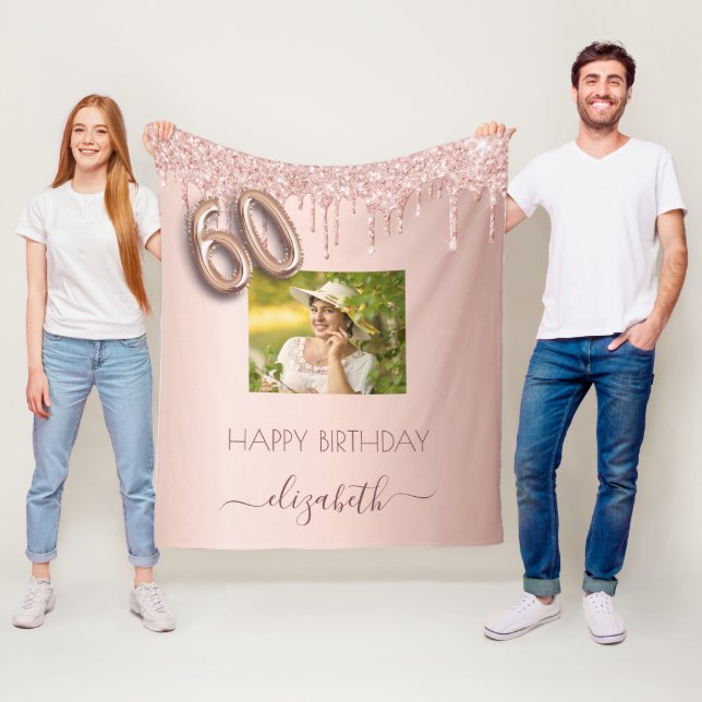 Couverture Polaire 60e anniversaire photo rose or parties scintillant (En situation)