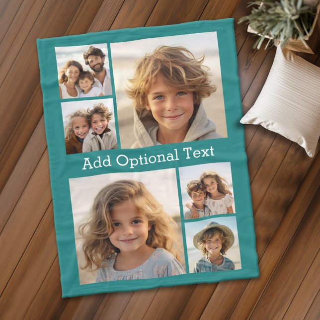 Couverture Polaire 6 Collage de photos Texte facultatif — CAN Edit Co (Personalized fleece blanket with 6 photos and custom text)