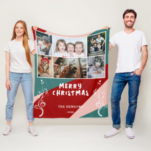 Couverture Polaire 6 Photo Collage Foliage Colorful Christmas Family