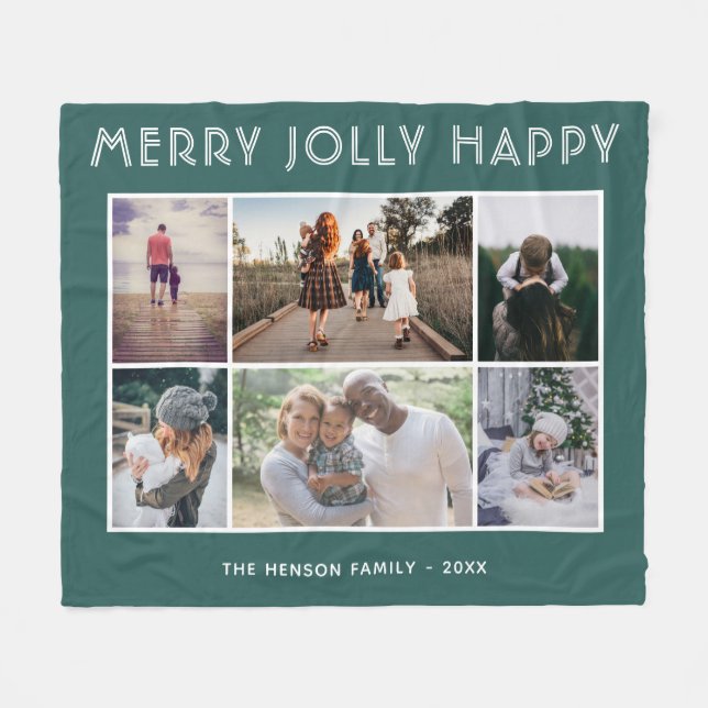 Couverture Polaire 6 Photo Collage Vert Joyeux Jolly Joyeux Noël (Devant (Horizontal))
