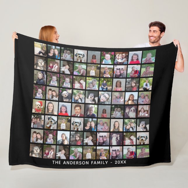 Couverture Polaire 72 Carré Photo Collage Grille avec texte - noir (En situation)