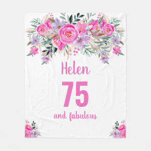 Couverture Polaire 75e anniversaire blanc fleuri rose