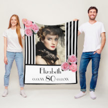80e anniversaire noir blanc rayures rose photo