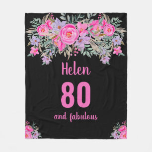 Couverture Polaire 80e anniversaire noir rose floral blanc